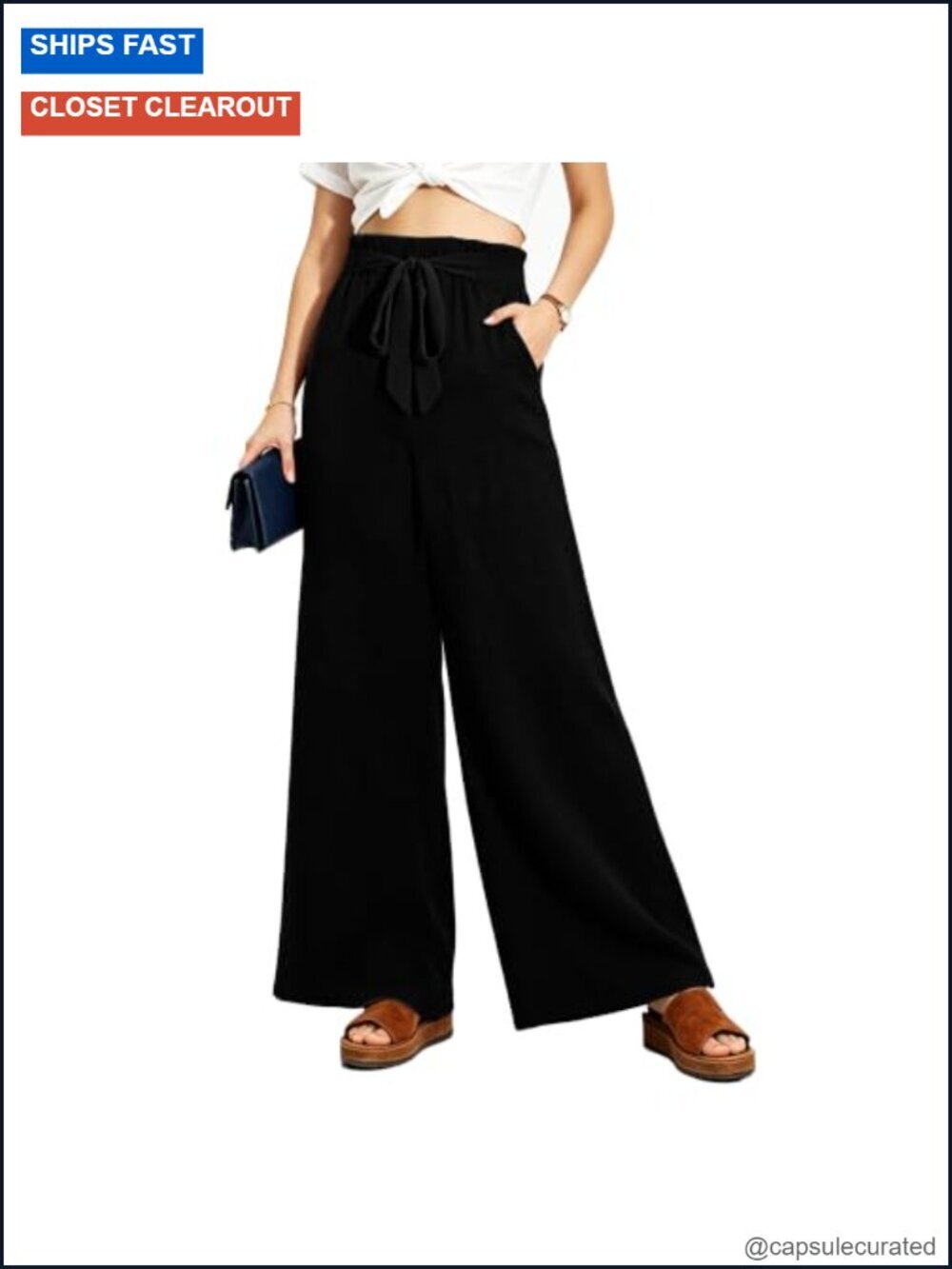 Wide Leg Palazzo Trousers High Waist Adjustable Knot with Pockets Flowy Lounge